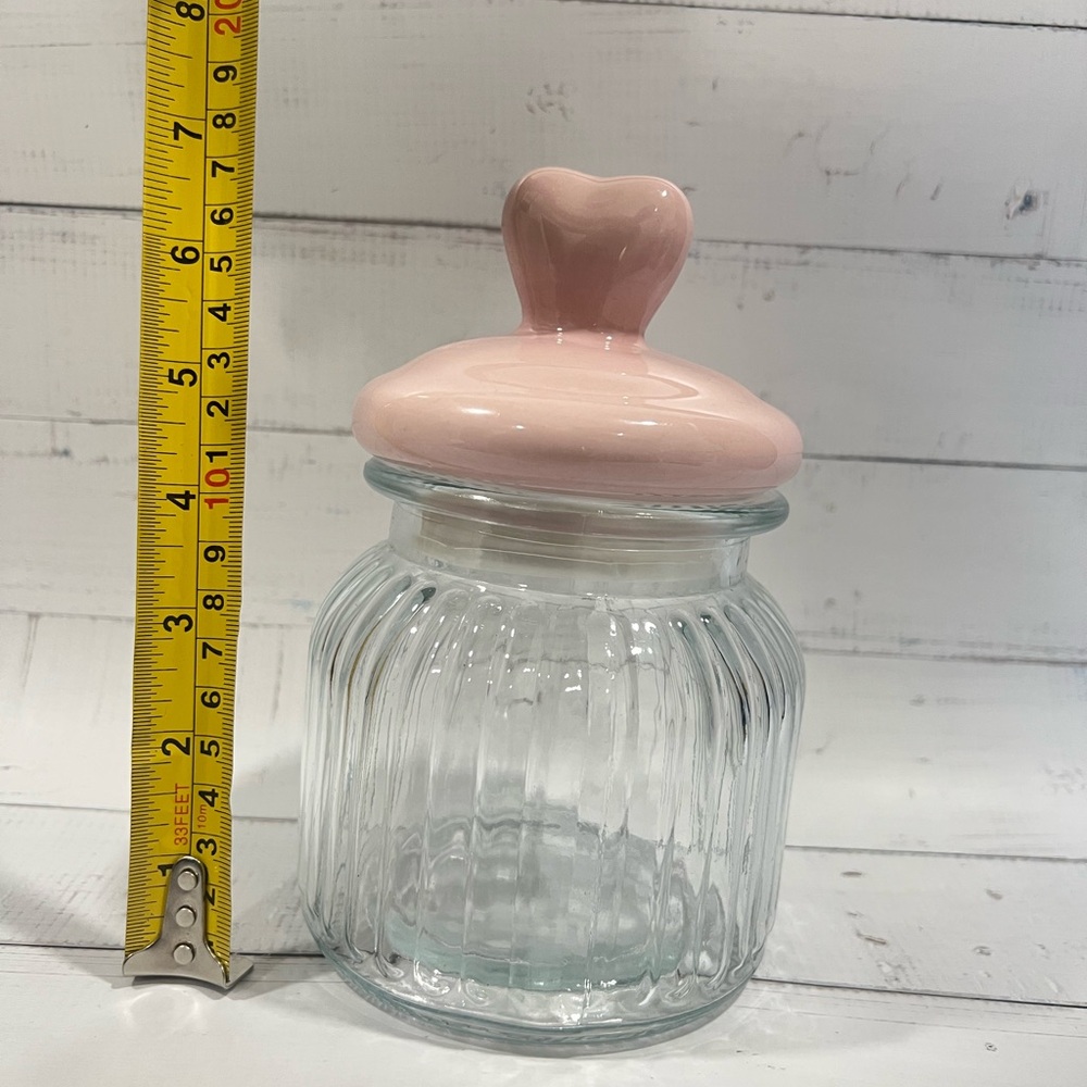 Pink Heart Lid Glass Candy Jar